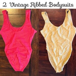 2 Vintage Ribbed Bodysuits/ Costumes Pink & Yellow by Didi Designs Size Small